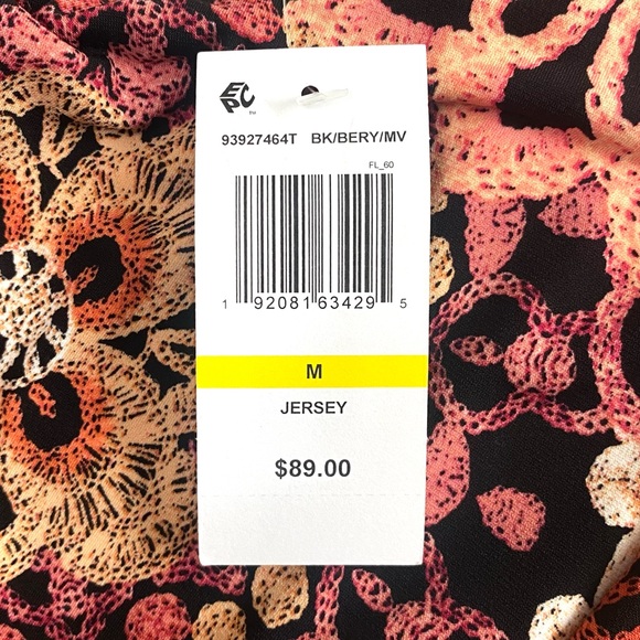 🆕 MSK Dress Women’s Medium Peach Berry Black Floral Faux Wrap NWT NEW - Picture 7 of 13